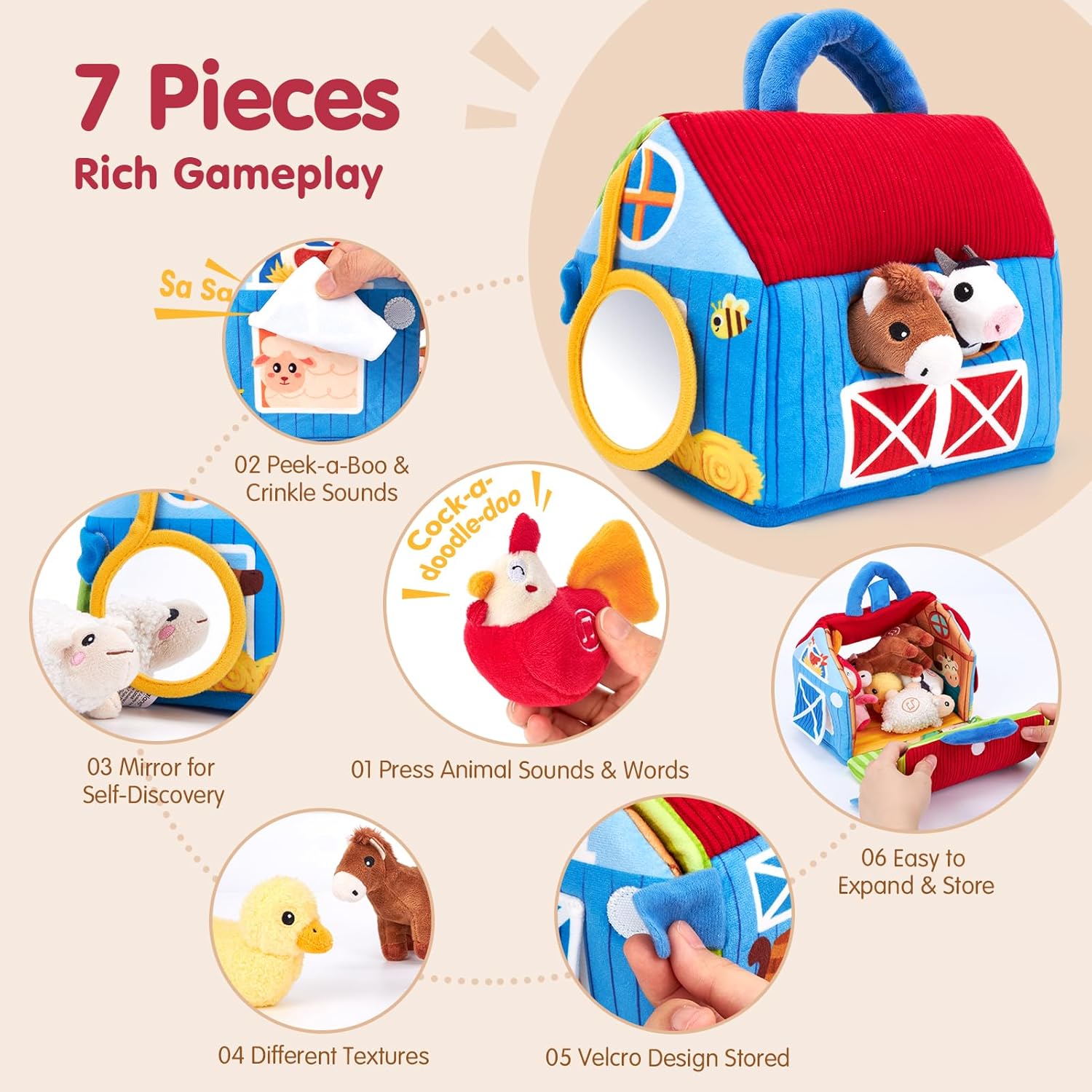 The Sensory Sound-n-Snuggle Barn | 7-Piece Talking Plush Set